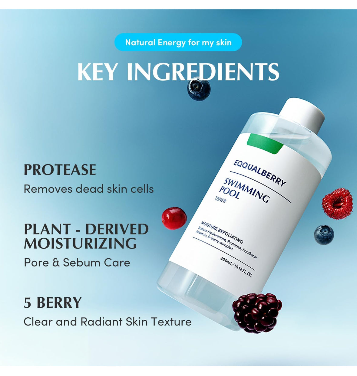 Swimming Pool Toner - Korean Toner for Daily Exfoliating & Deep Hydration with Natural Enzyme Protease & Hyaluronic Acid, For Sensitive Skin, 10.14 Fl Oz (300ml)