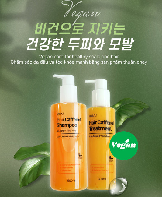 SET| Babai Coffenol Vegan Hair Shampoo & Treatment – Deep Scalp Repair & Hydration with Plant-Based Caffeine Formula (300ml)