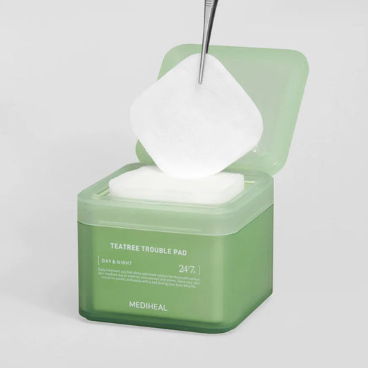 MEDIHEAL Teatree Trouble Facial Toner Pads with Tea Tree & Lactobacillus - Calming & Soothing for Sensitive & Acne Prone Skin - Vegan Face Gauze, 100 Pads